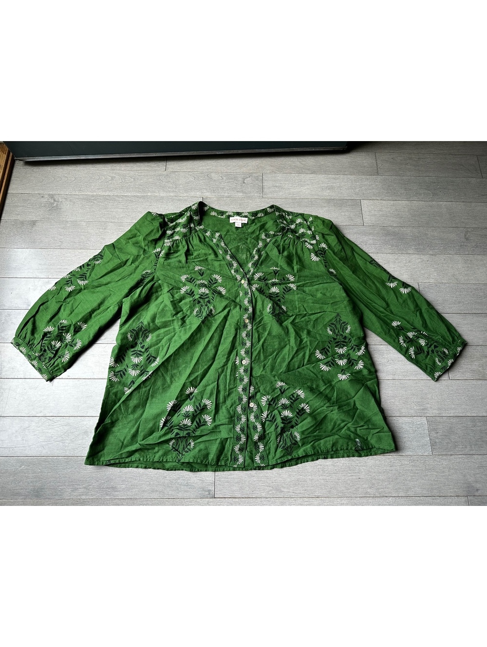 Women’s Knox Rose Green Floral Long Sleeve Button Detail Blouse Top Size XL